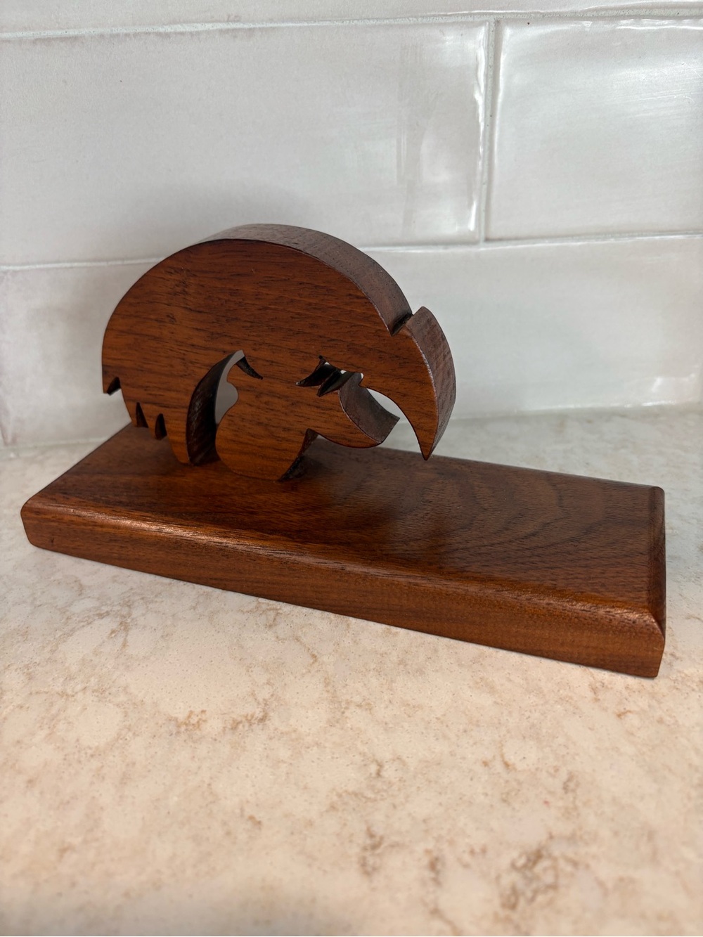 Hawk Logo, Iowa Hawkeye Solid Wood on Base  Shelf Decor or Book End